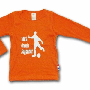 Wooden Buttons uniseks kinder shirt oranje "100% Oranje Supporte