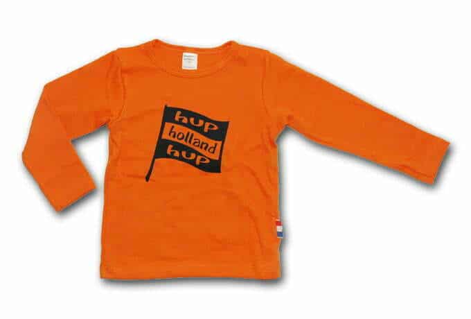 Wooden Buttons uniseks kindershirt oranje "Hup Holland Hup"