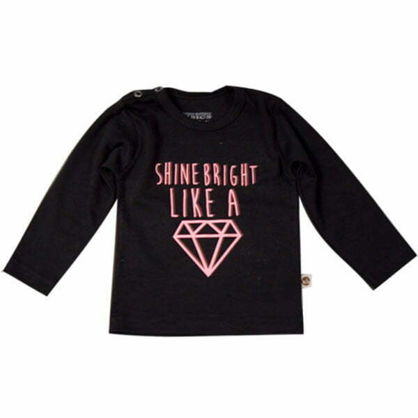Wooden Buttons meisjes baby shirt "shine like a diamand" lange mouw zwart-0