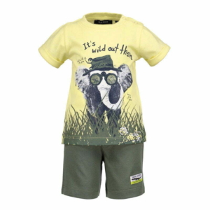 Blue Seven jongens baby setje safari adventure geel shirt en kort legergroen broekje-0