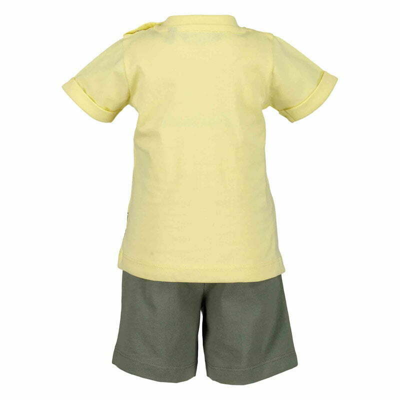 Blue Seven jongens baby setje safari adventure geel shirt en kort legergroen broekje-21210