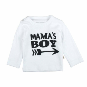 Wooden Buttons jongens baby shirt "MAMA'S BOY" lange mouw wit-0