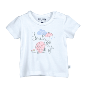 Blue Seven newborn wit meisjes baby shirtje Little Snail met korte mouw -0