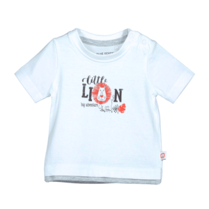 Blue Seven newborn wit jongens baby shirt Happy Lion met korte mouw-0