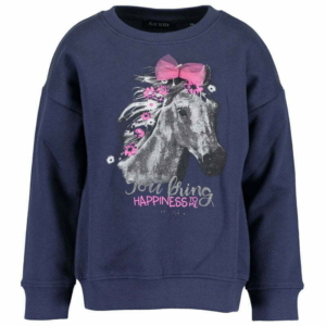 Blue Seven donkerblauwe meisjes sweater met paarden print 92 en 110-0