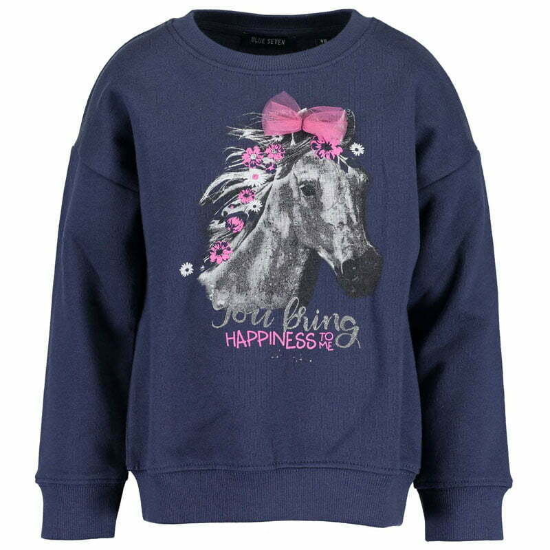 Blue Seven donkerblauwe meisjes sweater met paarden print 92 en 110-0