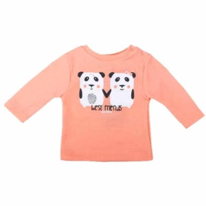 Zero2Three Newborn zalm roze meisjes baby shirtje Panda Love met lange mouw-0