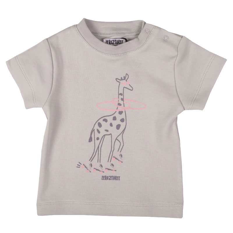 Zero2three Babykleding Grijs Meisjes Babyshirt Giraffe Korte Mouw