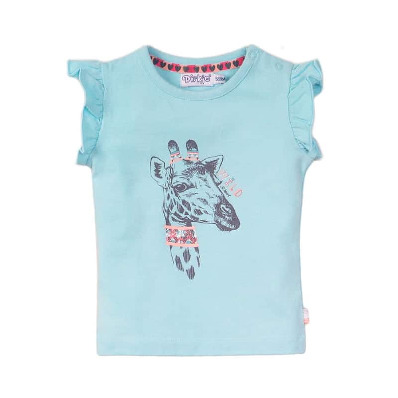Dirkje meisjes baby shirtje giraf met kapmouwtjes aqua blauw-0
