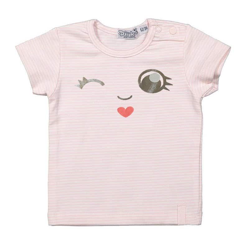 Dirkje meisjes baby shirtje met korte mouw roze/wit gestreept mt 62-0