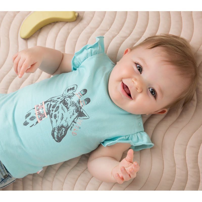 Dirkje meisjes baby shirtje giraf met kapmouwtjes aqua blauw-27786