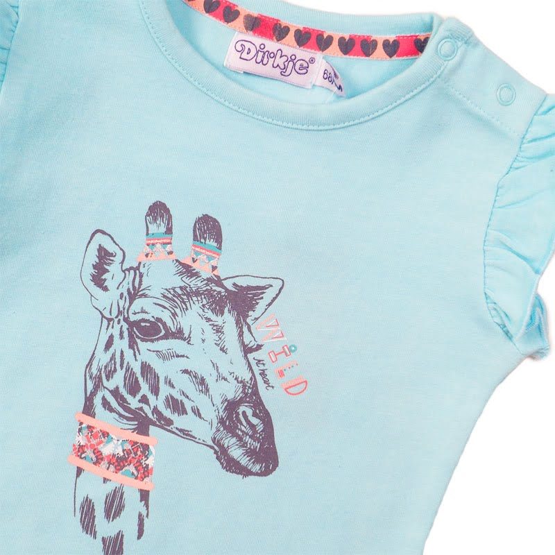 Dirkje meisjes baby shirtje giraf met kapmouwtjes aqua blauw-27788