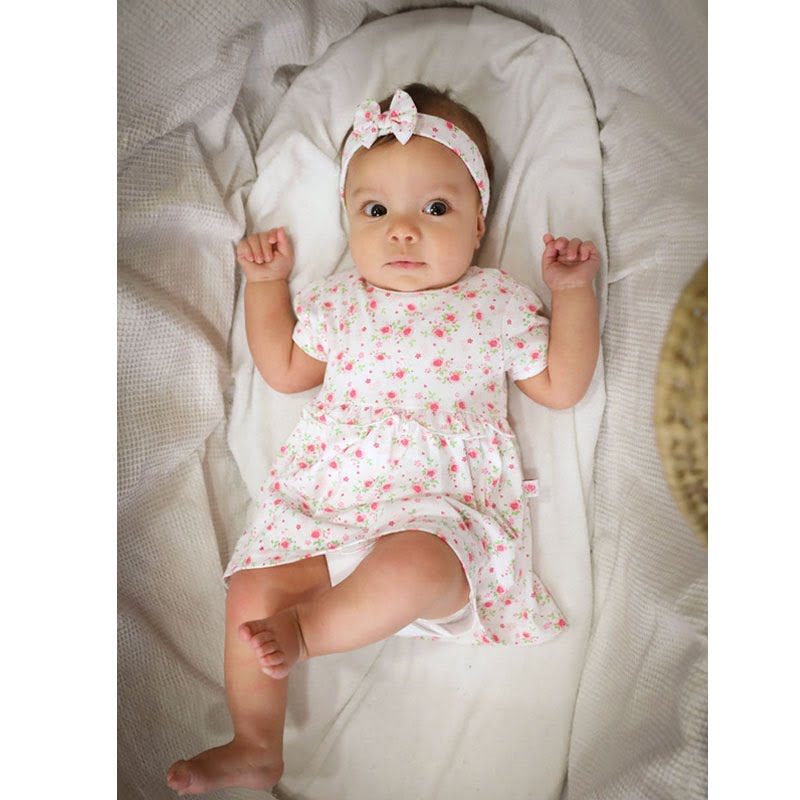 Blue Seven Newborn baby jurkje met haarbandje wit gebloemd-28141
