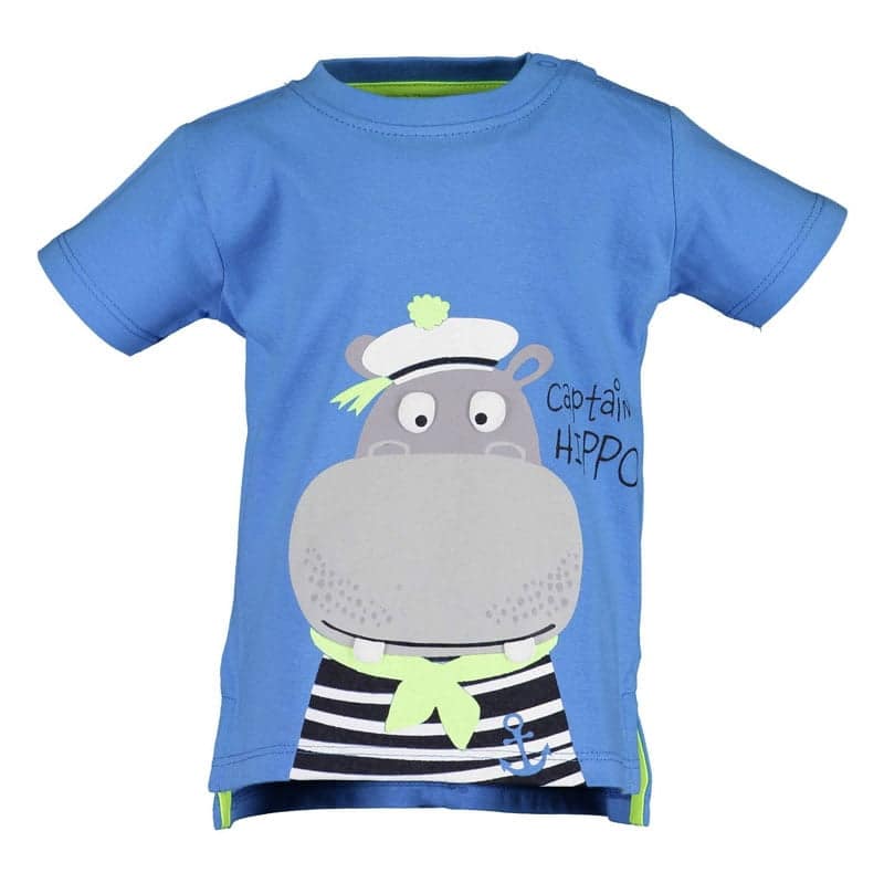 Blue Seven jongens baby t shirt Captain Hippo blauw korte mouw-0